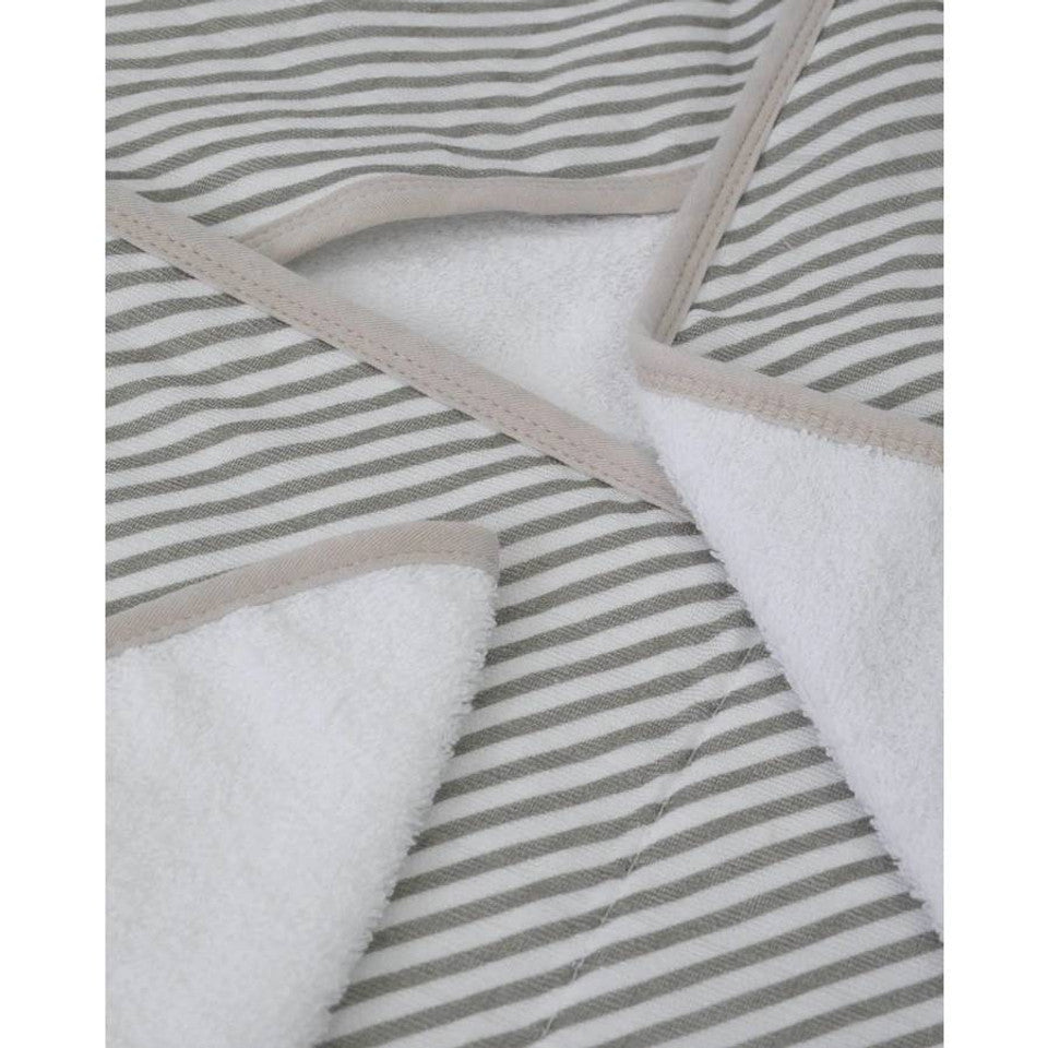 Hooded Towel + Wash Cloth - Grey Stripe